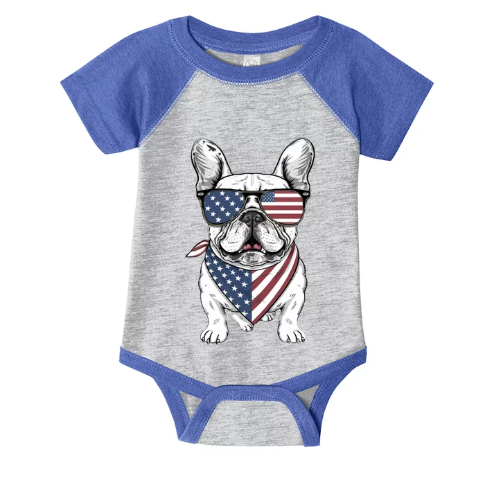 French Bulldog 4th Of July American Flag Glasses Stay Cool Funny Gift Infant Baby Jersey Bodysuit