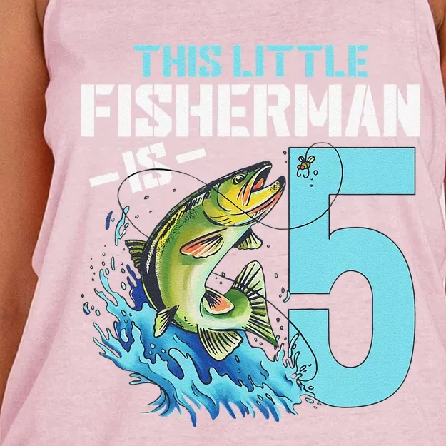 Fishing Birthday 5 Year Old Fisher 5th Bday Women's Knotted Racerback Tank