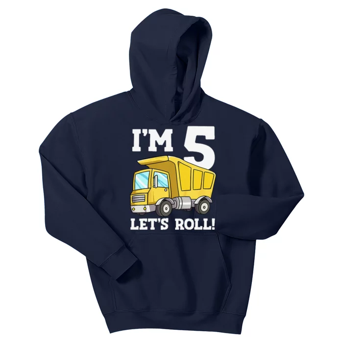 Funny Birthday 5 Five Construction Truck Party 5th Birthday (2) Kids Hoodie