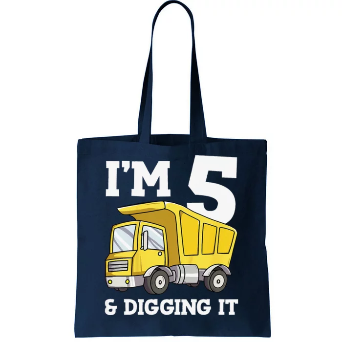 Funny Birthday 5 Five Construction Truck Party 5th Birthday Gift Tote Bag