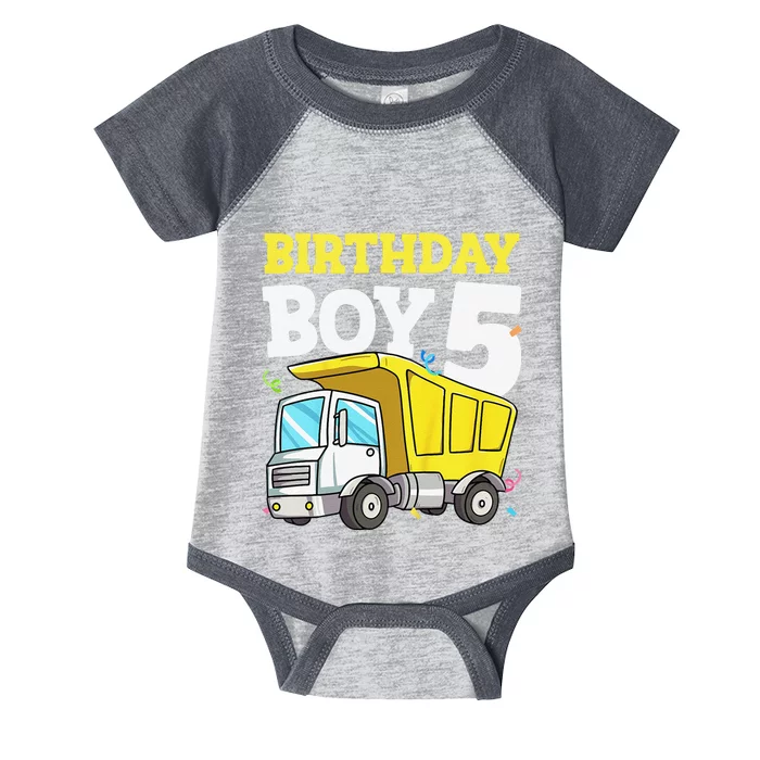 Funny Birthday 5 Five Construction Truck Party 5th Birthday Infant Baby Jersey Bodysuit