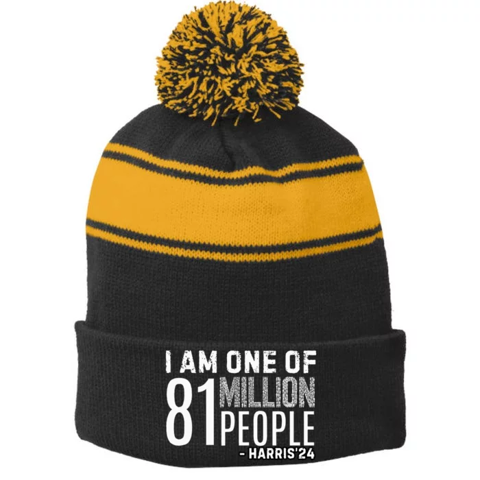 Fired By 81 Million People Kamala Harris Walz 2024 Stripe Pom Pom Beanie