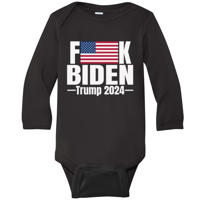 Fuck Biden American Flag Trump 2024 Baby Long Sleeve Bodysuit