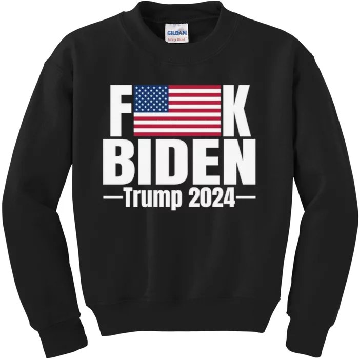 Fuck Biden American Flag Trump 2024 Kids Sweatshirt