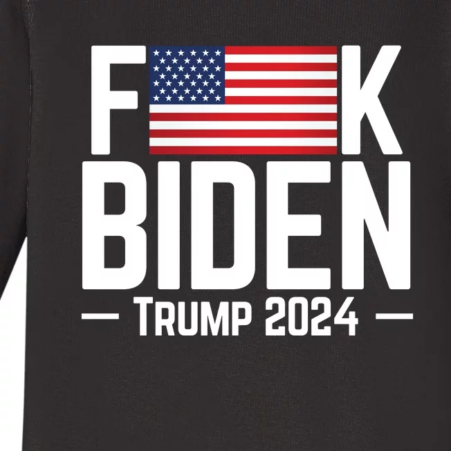 Fuck Biden American Flag Trump 2024 Shirt Baby Long Sleeve Bodysuit