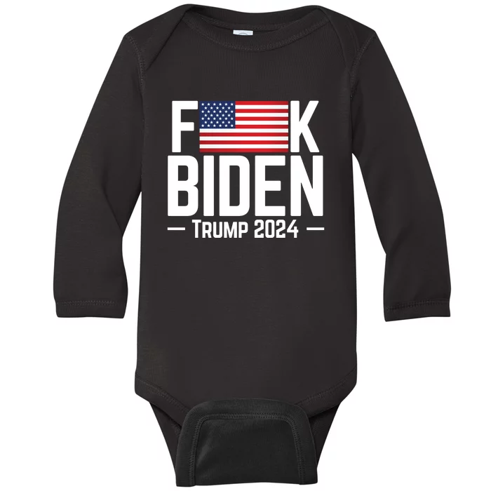 Fuck Biden American Flag Trump 2024 Shirt Baby Long Sleeve Bodysuit