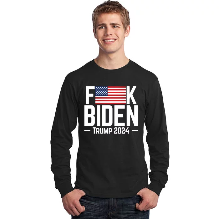 Fuck Biden American Flag Trump 2024 Shirt Tall Long Sleeve T-Shirt