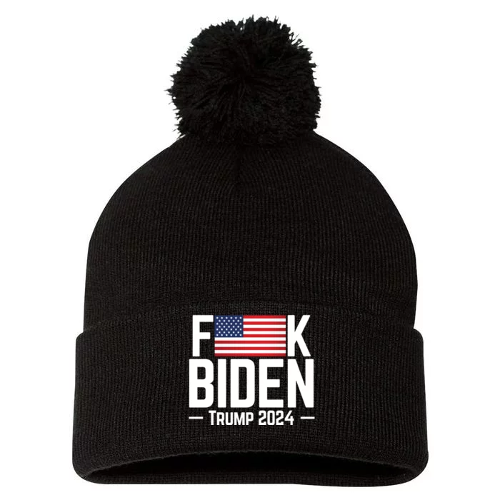 Fuck Biden American Flag Trump 2024 Shirt Pom Pom 12in Knit Beanie