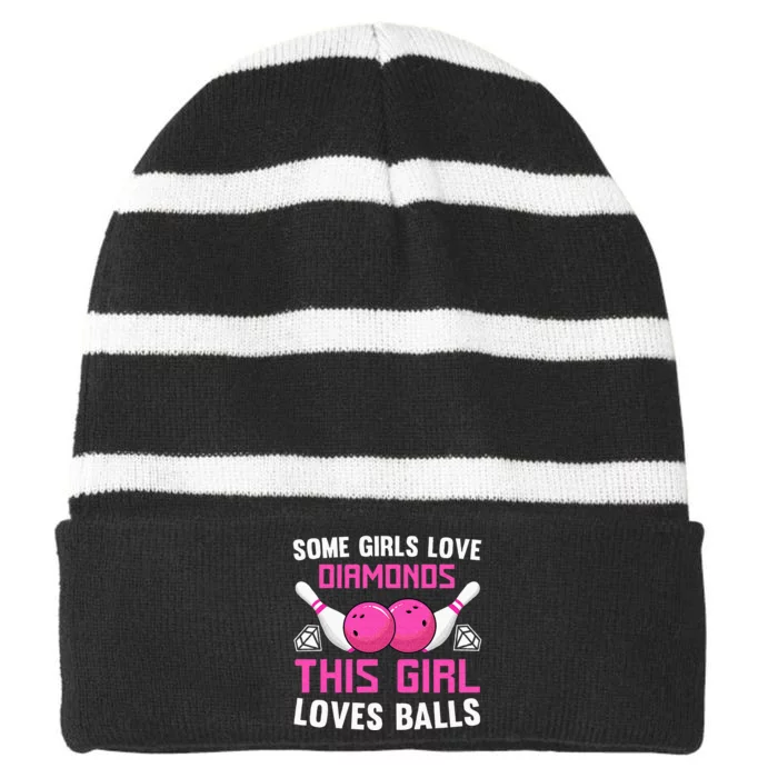 Funny Bowling Art For Women Track Bowling Spare Bowler Striped Beanie with Solid Band