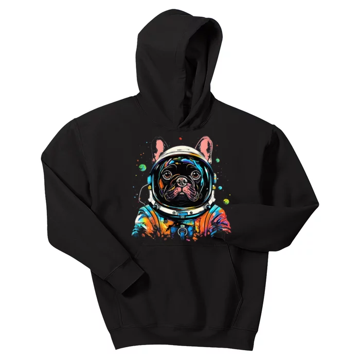 French Bulldog Astronaut Suit Helmet Cute Dog Retro Graphic Kids Hoodie