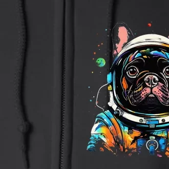 French Bulldog Astronaut Suit Helmet Cute Dog Retro Graphic Full Zip Hoodie