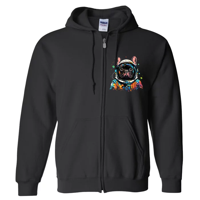 French Bulldog Astronaut Suit Helmet Cute Dog Retro Graphic Full Zip Hoodie