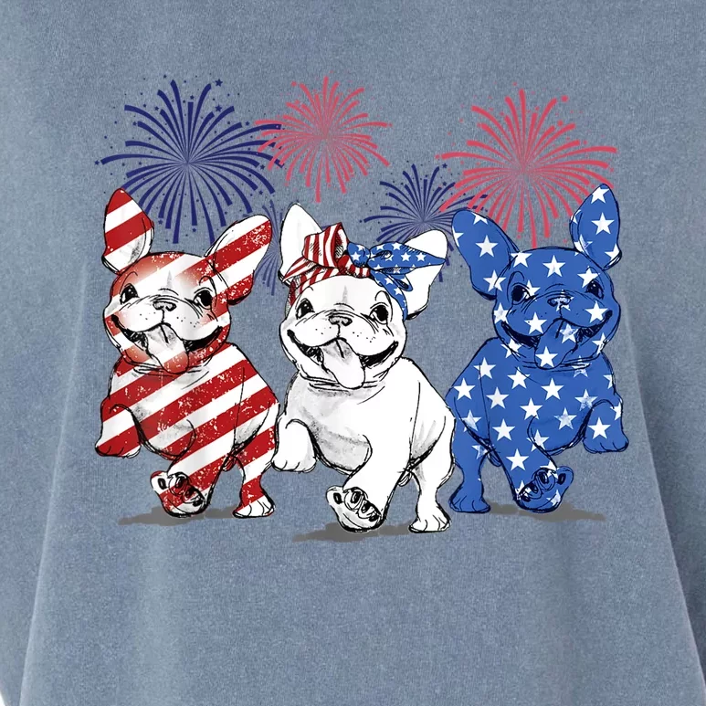 French Bulldog American Flag Frenchie 4th Of July Firework Garment-Dyed Women's Muscle Tee