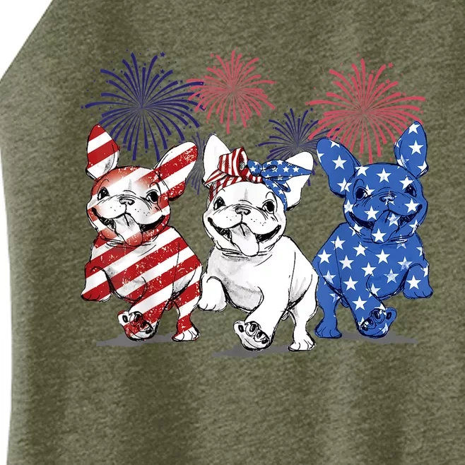 French Bulldog American Flag Frenchie 4th Of July Firework Women’s Perfect Tri Rocker Tank