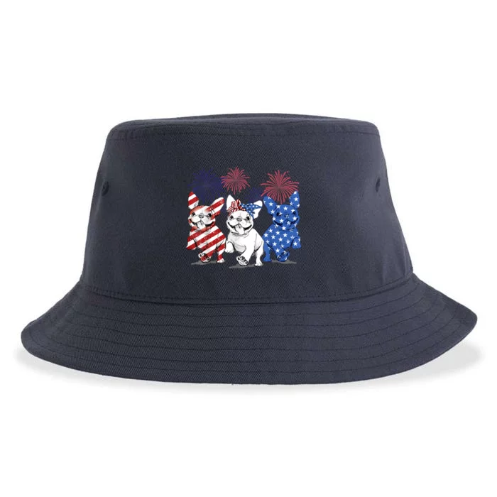 French Bulldog American Flag Frenchie 4th Of July Firework Sustainable Bucket Hat