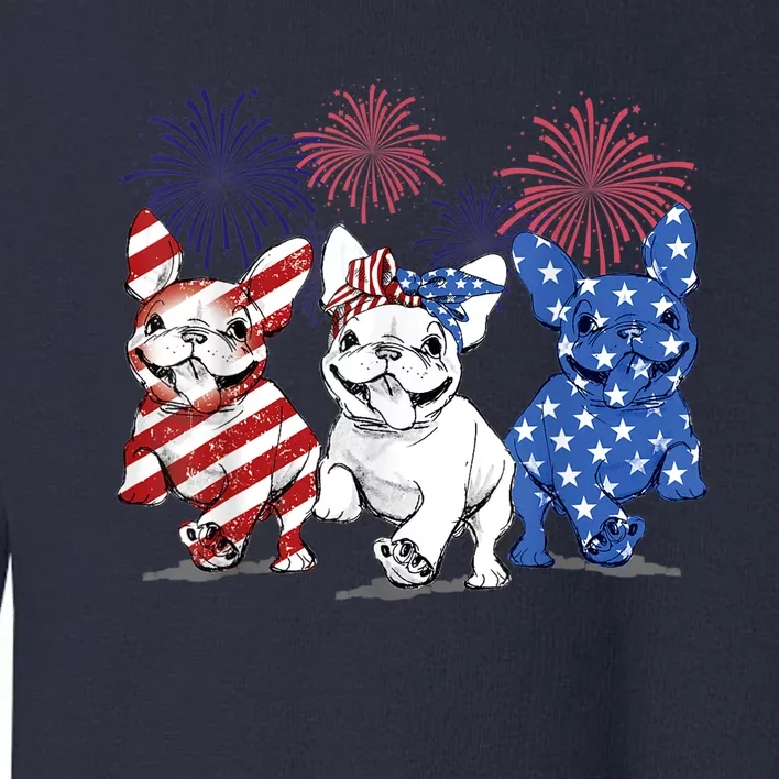 French Bulldog American Flag Frenchie 4th Of July Firework Toddler Sweatshirt