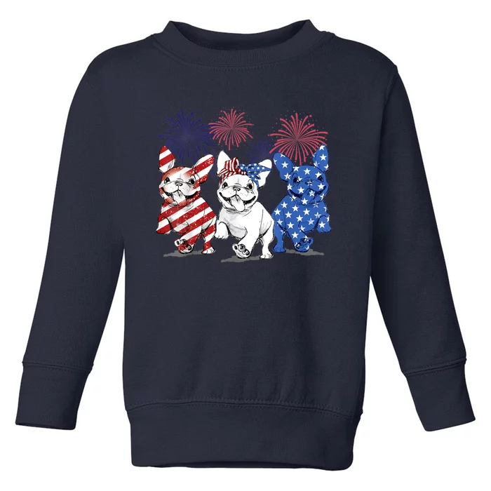 French Bulldog American Flag Frenchie 4th Of July Firework Toddler Sweatshirt