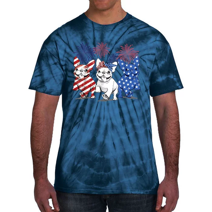 French Bulldog American Flag Frenchie 4th Of July Firework Tie-Dye T-Shirt