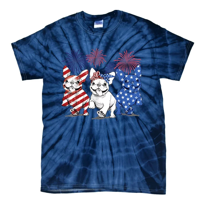 French Bulldog American Flag Frenchie 4th Of July Firework Tie-Dye T-Shirt