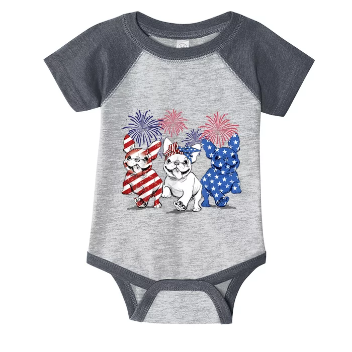 French Bulldog American Flag Frenchie 4th Of July Firework Infant Baby Jersey Bodysuit