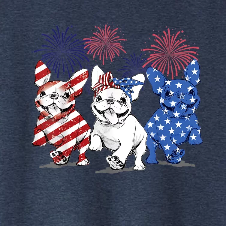 French Bulldog American Flag Frenchie 4th Of July Firework Women's Crop Top Tee