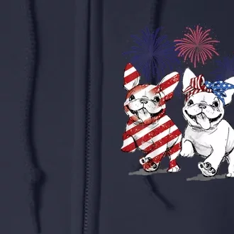 French Bulldog American Flag Frenchie 4th Of July Firework Full Zip Hoodie