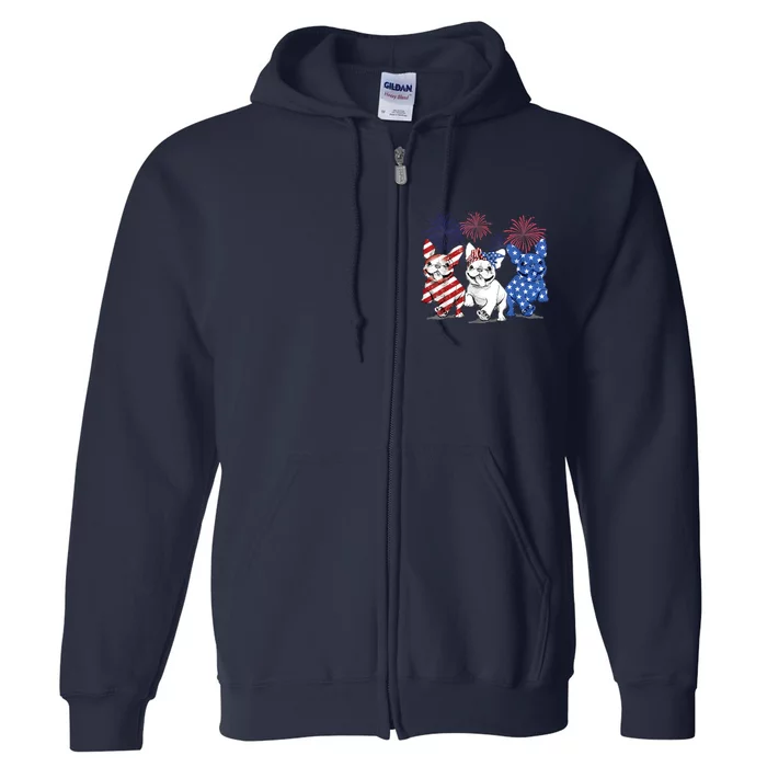 French Bulldog American Flag Frenchie 4th Of July Firework Full Zip Hoodie