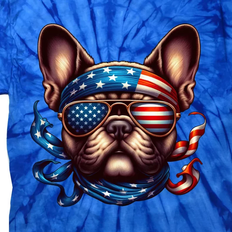 French Bulldog American Usa Flag Sunglasses 4th Of July Great Gift Tie-Dye T-Shirt