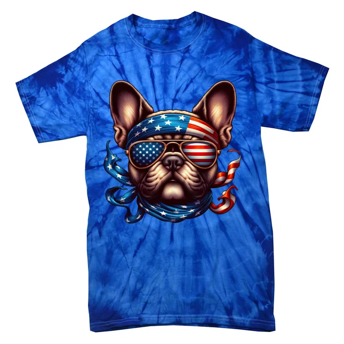 French Bulldog American Usa Flag Sunglasses 4th Of July Great Gift Tie-Dye T-Shirt