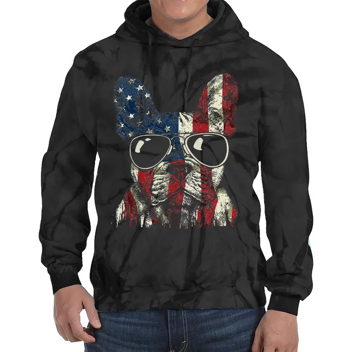 French Bulldog American USA Flag 4th Of July Frenchie Tie Dye Hoodie