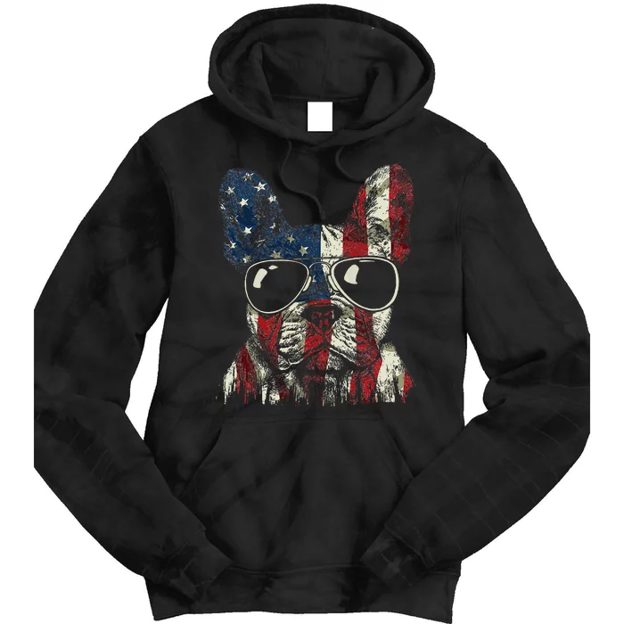 French Bulldog American USA Flag 4th Of July Frenchie Tie Dye Hoodie