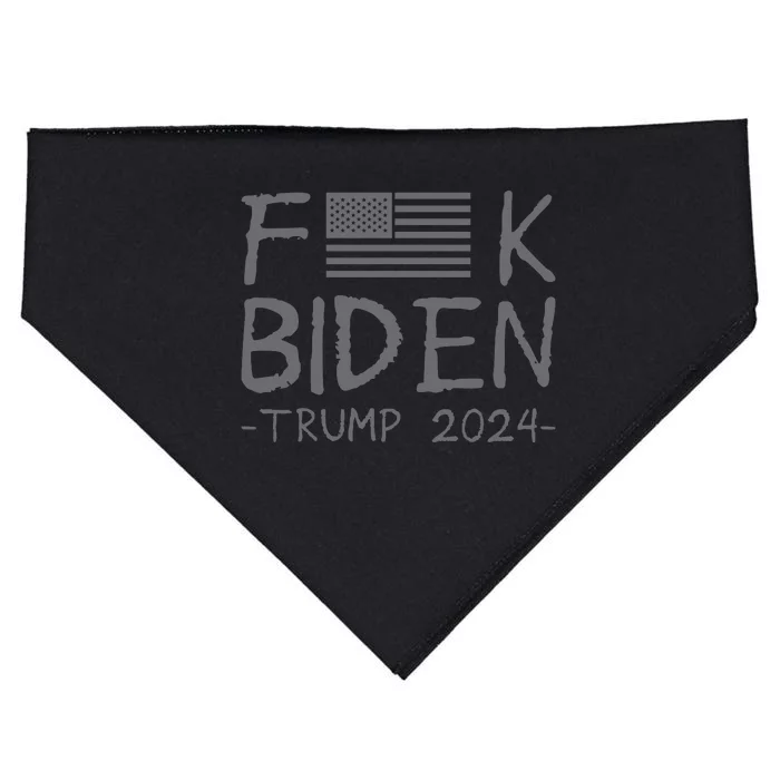 Fuck Biden American Flag Donald Trump 2024 Grey USA-Made Doggie Bandana