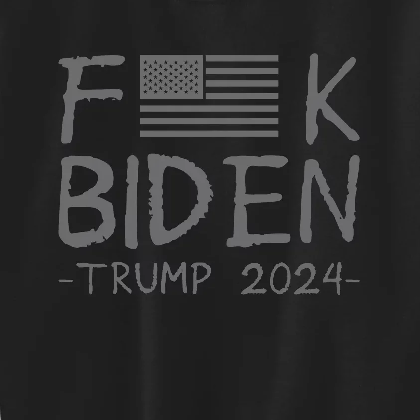 Fuck Biden American Flag Donald Trump 2024 Grey Kids Sweatshirt