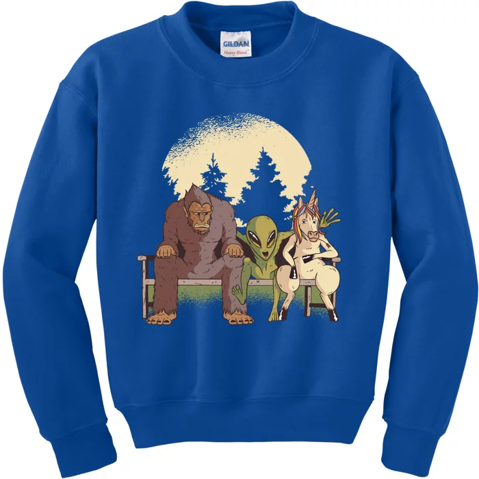 Funny Bigfoot Alien And Unicorn Gift Kids Sweatshirt