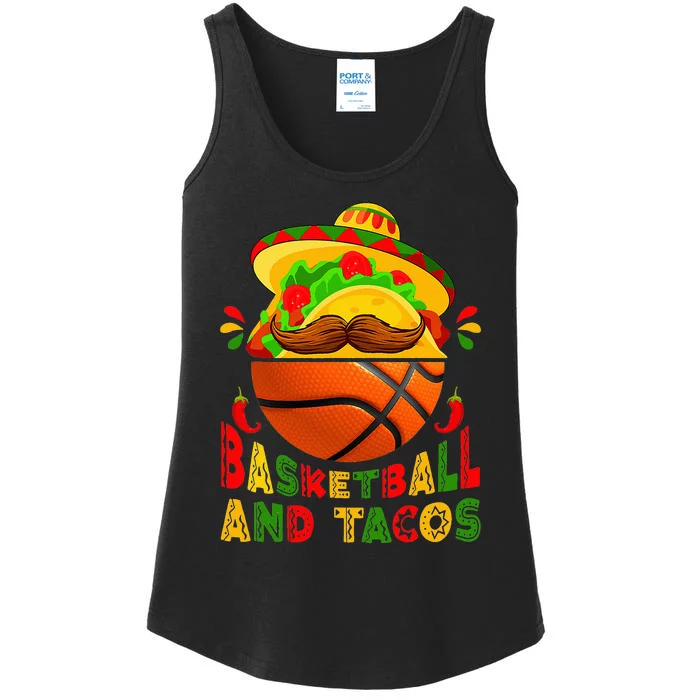 Funny Basketball And Tacos Sports Lovers Cinco De Mayo Ladies Essential Tank