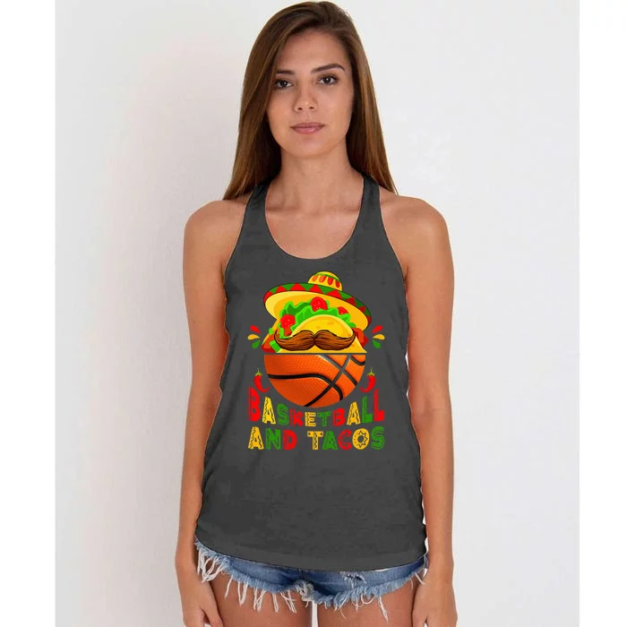 Funny Basketball And Tacos Sports Lovers Cinco De Mayo Women's Knotted Racerback Tank