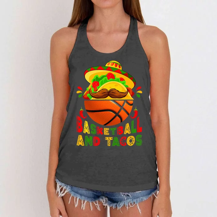 Funny Basketball And Tacos Sports Lovers Cinco De Mayo Women's Knotted Racerback Tank