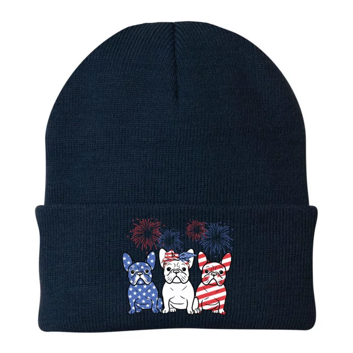 French Bulldog American Flag 4th Of July Independence Day Knit Cap Winter Beanie