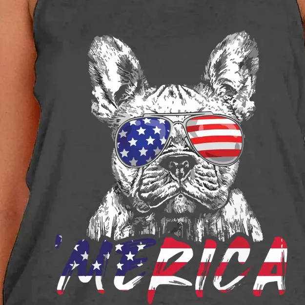 French Bulldog American USA Flag Merica 4th Of July Frenchie Women's Knotted Racerback Tank