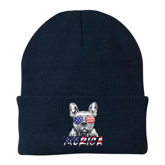 French Bulldog American USA Flag Merica 4th Of July Frenchie Knit Cap Winter Beanie