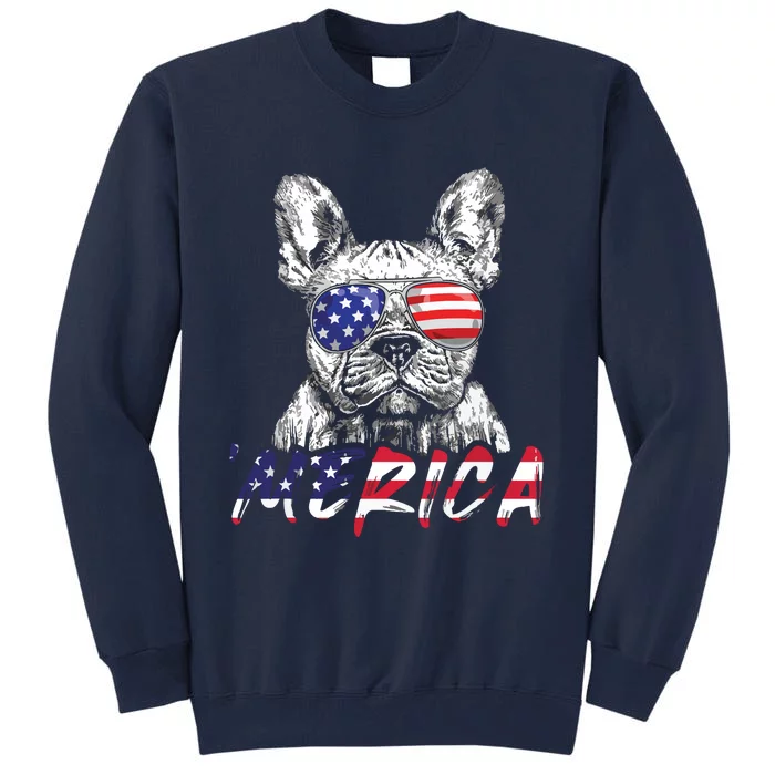 French Bulldog American USA Flag Merica 4th Of July Frenchie Tall Sweatshirt