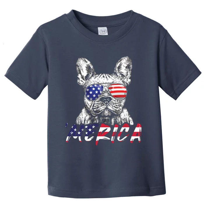 French Bulldog American USA Flag Merica 4th Of July Frenchie Toddler T-Shirt