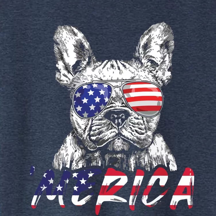 French Bulldog American USA Flag Merica 4th Of July Frenchie Women's Crop Top Tee