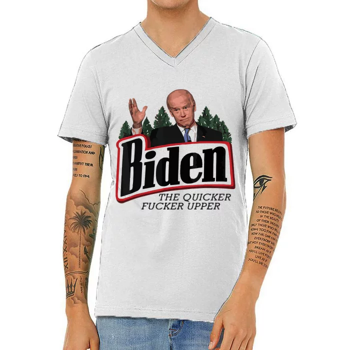 Funny Biden Anti Biden Fjb Funny Political Humor Quicker Fucker Upper V-Neck T-Shirt