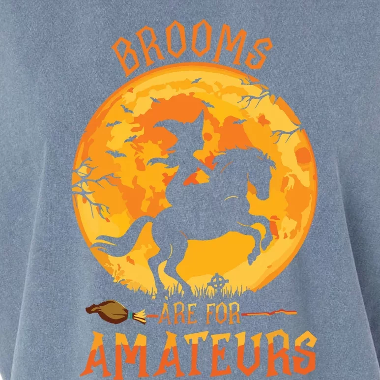 Funny Brooms Are For Amateurs Witch Riding Horse Halloween Garment-Dyed Women's Muscle Tee