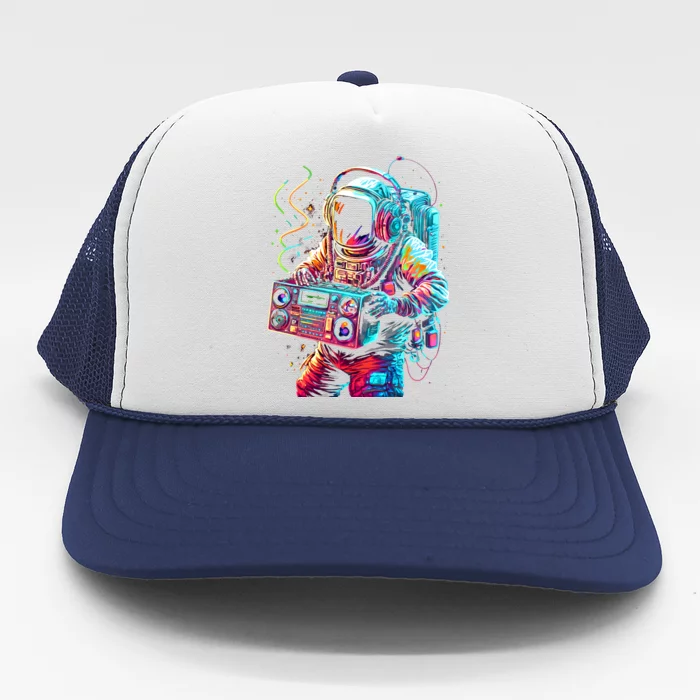 Funky Boombox Astronaut In Space Graphic And Teens Gift Trucker Hat