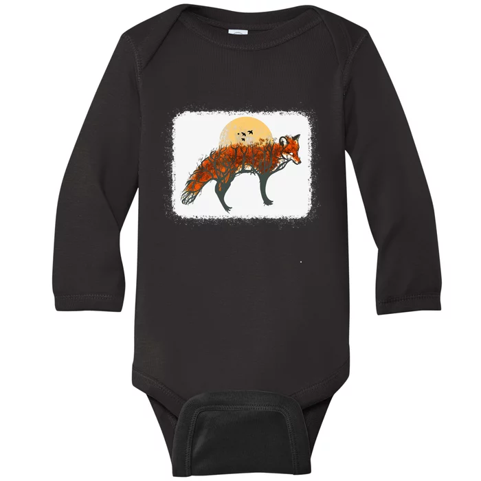 Fox Beautiful Animal Fall Tree Forest Vintage Fox Lover Baby Long Sleeve Bodysuit