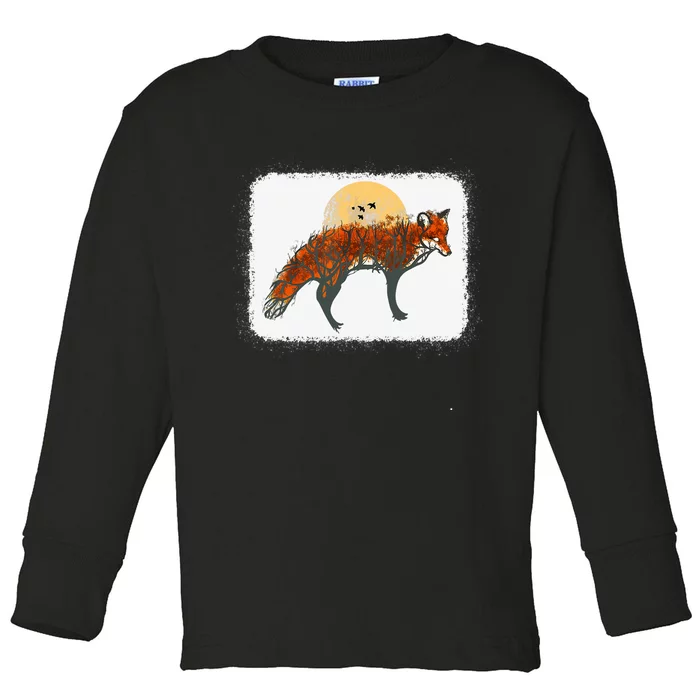 Fox Beautiful Animal Fall Tree Forest Vintage Fox Lover Toddler Long Sleeve Shirt