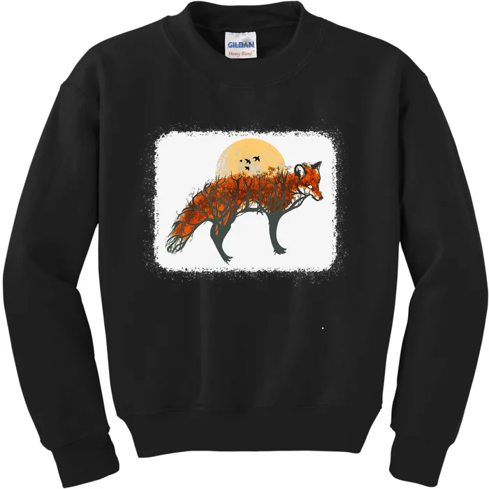 Fox Beautiful Animal Fall Tree Forest Vintage Fox Lover Kids Sweatshirt