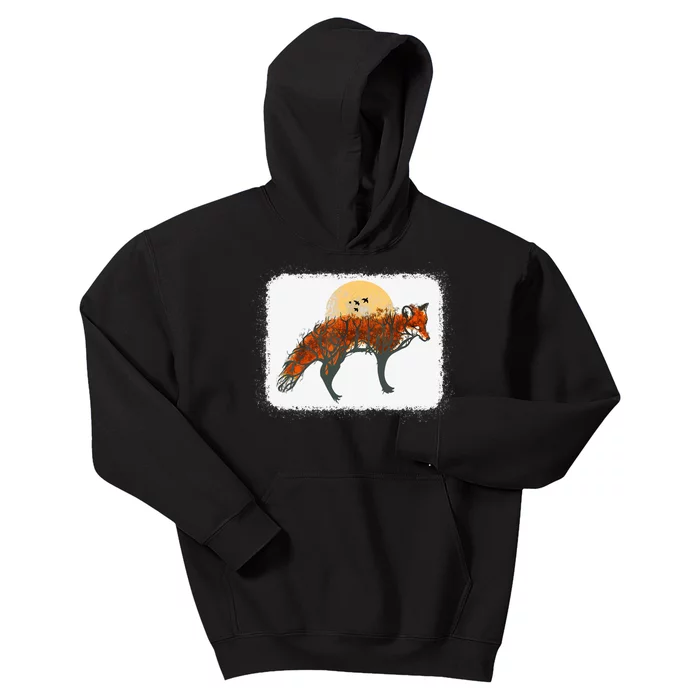 Fox Beautiful Animal Fall Tree Forest Vintage Fox Lover Kids Hoodie